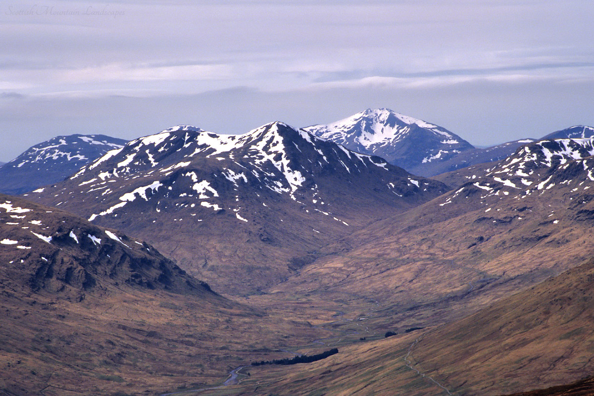 Ben Challum and Ben Lui, from the summit of Meall Ghaordaidh.