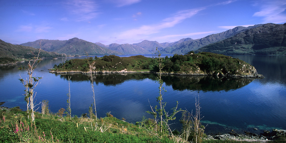 Eilean Rarsaidh Island, Loch Hourn, from Coille Mhialairigh. Eilean Rarsaidh Island, Loch Hourn.